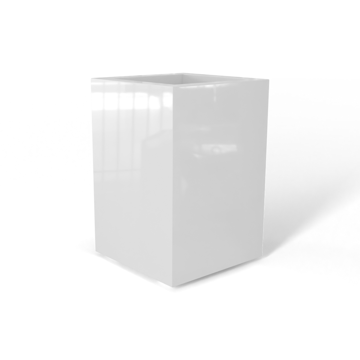 Miami corner fiberglass planter in Gloss Bright White, 12 × 12 × 18 in, studio render
