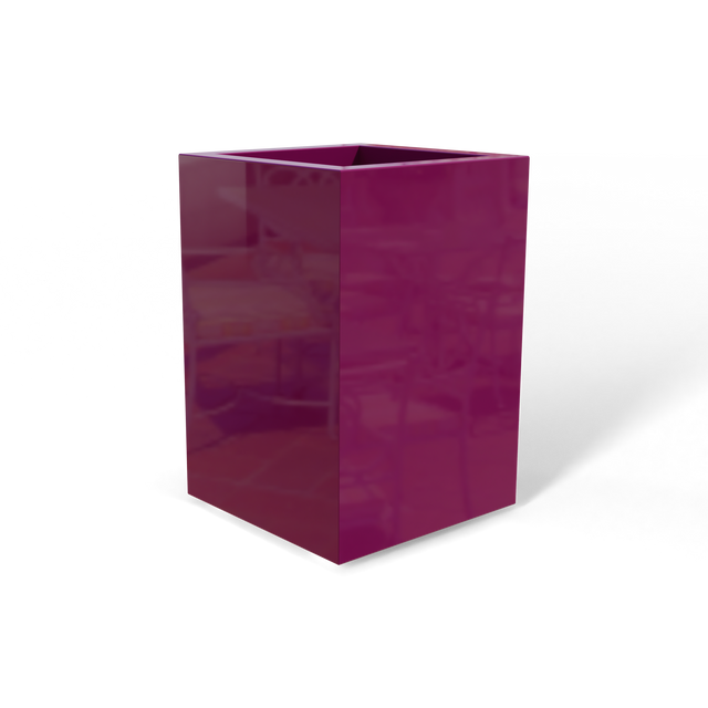 Miami corner fiberglass planter in Gloss Eggplant, 12 × 12 × 18 in, studio render