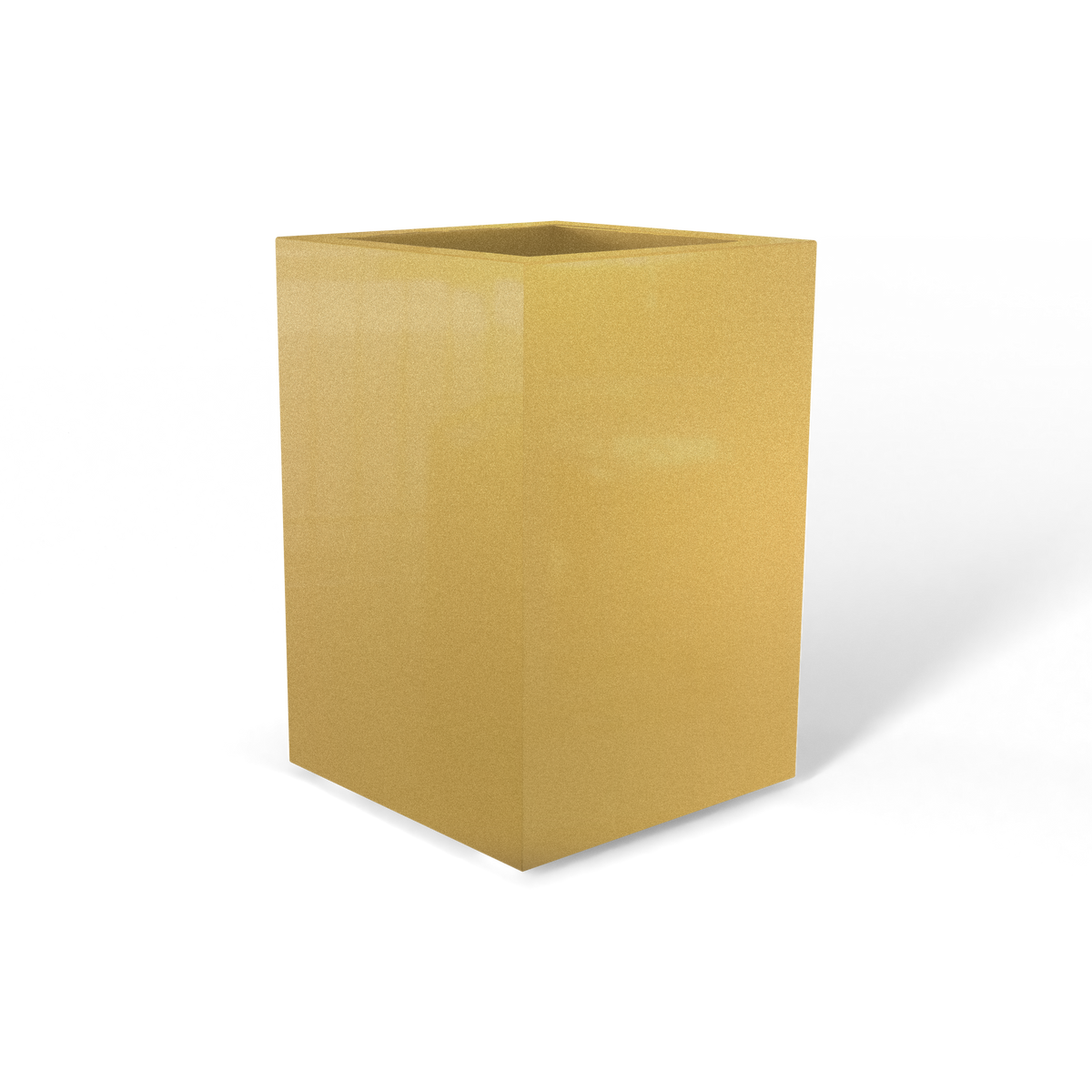 Miami corner fiberglass planter in Gloss Metallic Gold, 12 × 12 × 18 in, studio render