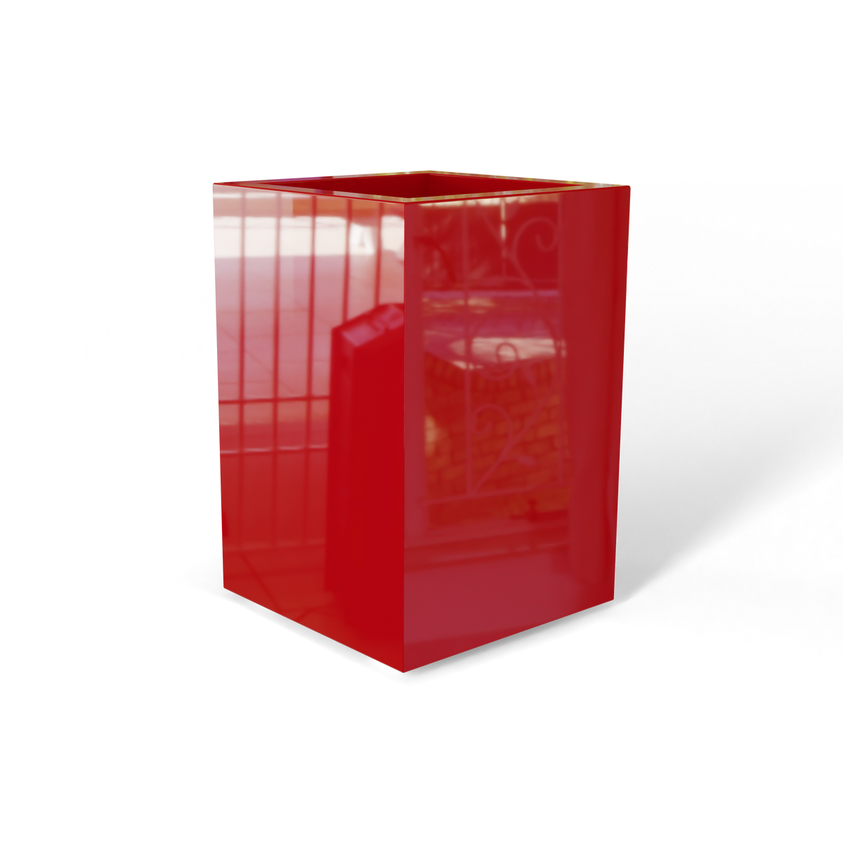 Miami corner fiberglass planter in Gloss Red, 12 × 12 × 18 in, studio render