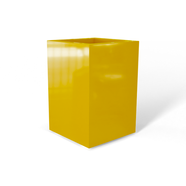 Miami corner fiberglass planter in Gloss Saffron, 12 × 12 × 18 in, studio render