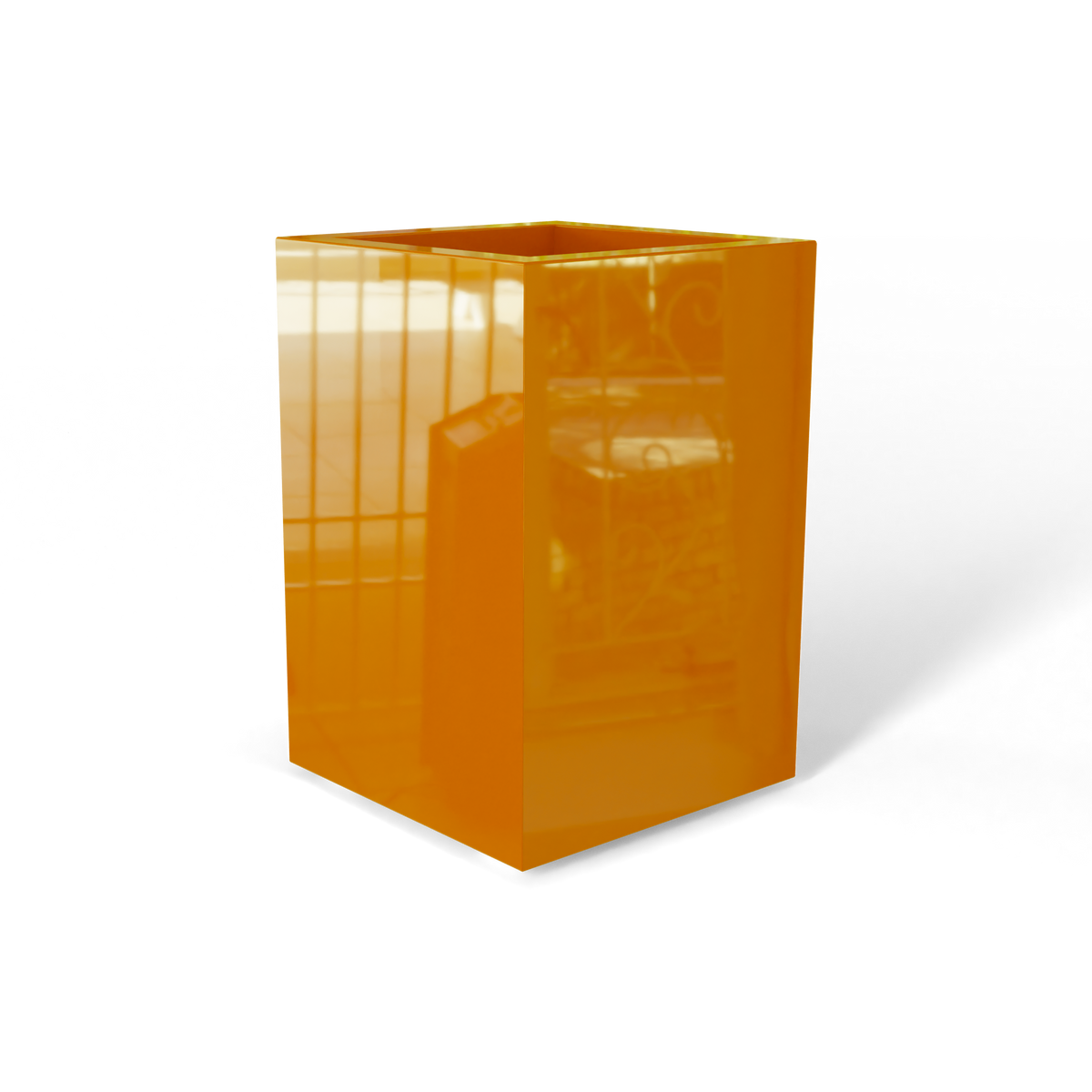 Miami corner fiberglass planter in Gloss Tangerine, 12 × 12 × 18 in, studio render
