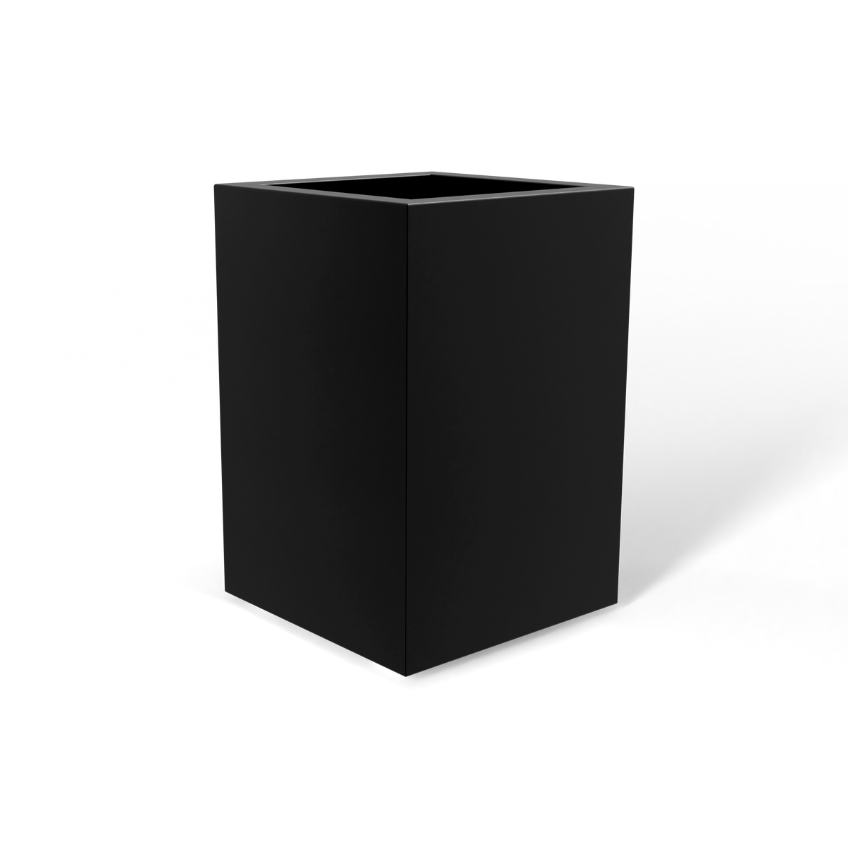 Miami corner fiberglass planter in Matte Black, 12 × 12 × 18 in, studio render