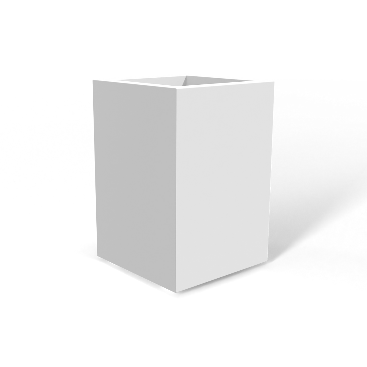 Miami corner fiberglass planter in Matte Bright White, 12 × 12 × 18 in, studio render