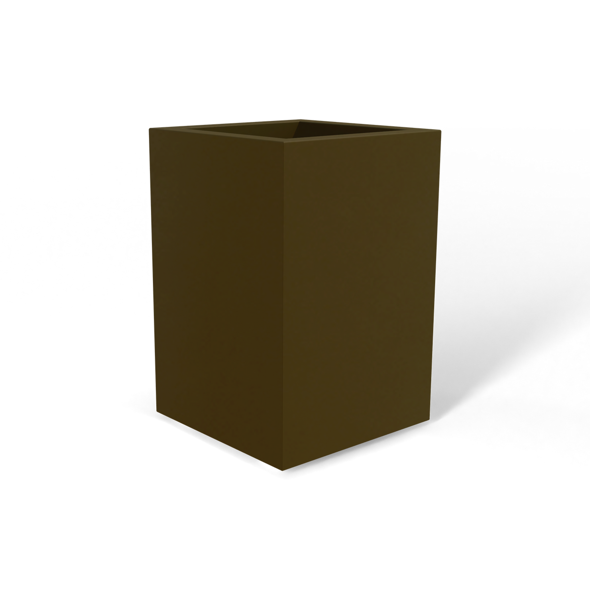 Miami corner fiberglass planter in Matte Bronze, 12 × 12 × 18 in, studio render