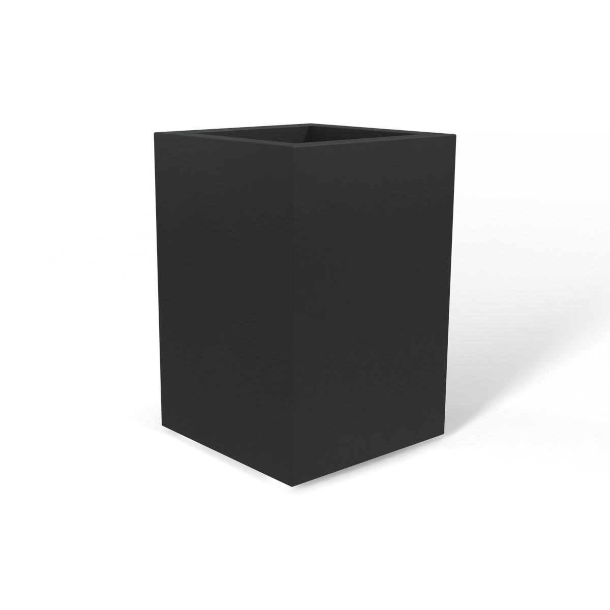 Miami corner fiberglass planter in Matte Charcoal, 12 × 12 × 18 in, studio render