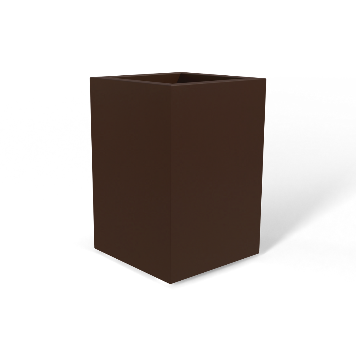 Miami corner fiberglass planter in Matte Dark Brown, 12 × 12 × 18 in, studio render
