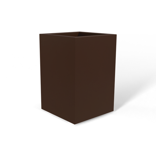 Miami corner fiberglass planter in Matte Dark Brown, 12 × 12 × 18 in, studio render