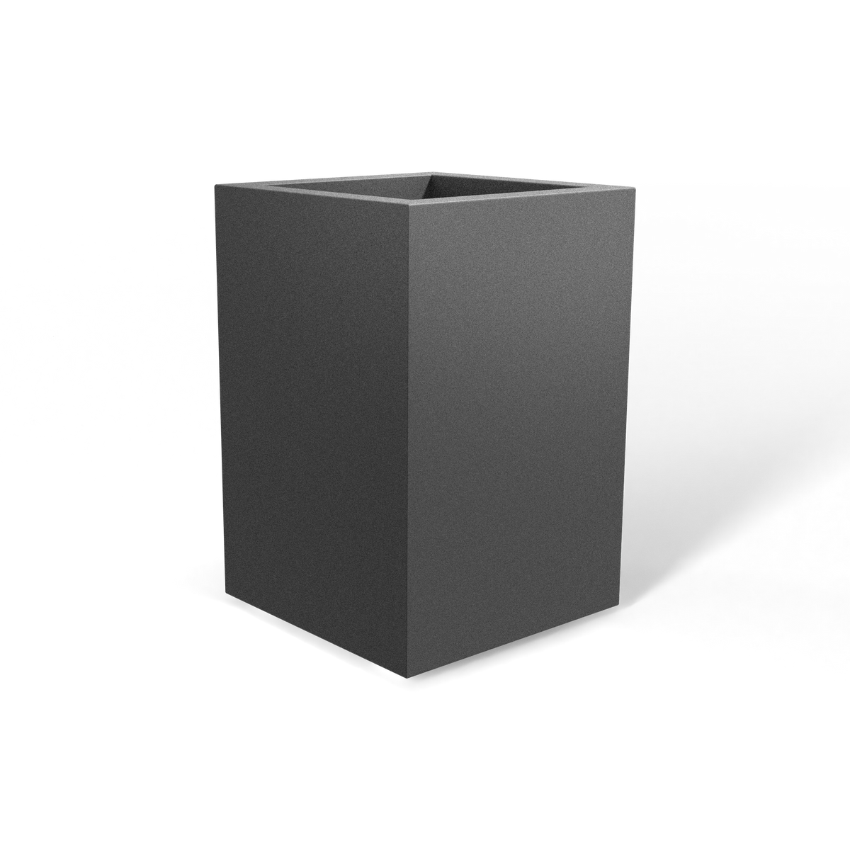 Miami corner fiberglass planter in Matte Gunmetal, 12 × 12 × 18 in, studio render