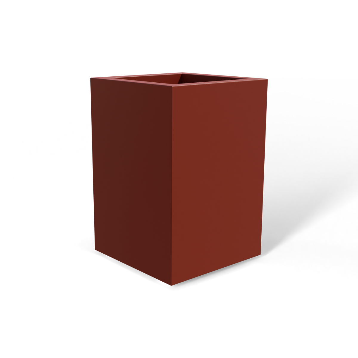 Miami corner fiberglass planter in Matte Terra Cotta, 12 × 12 × 18 in, studio render