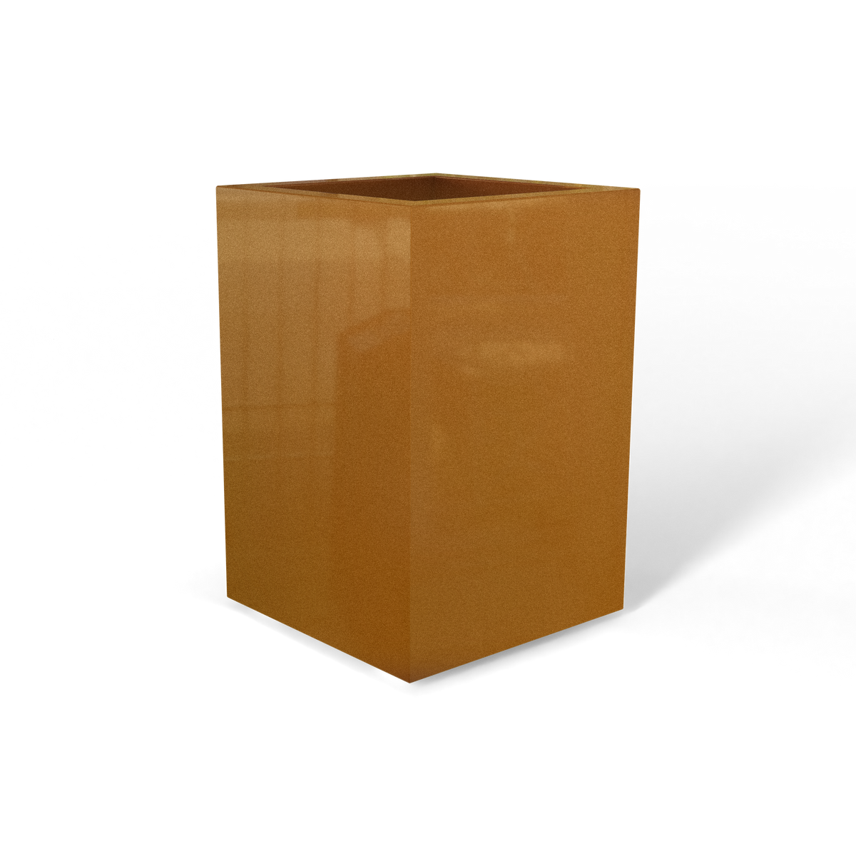 Miami corner fiberglass planter in Metallic Bronze, 12 × 12 × 18 in, studio render
