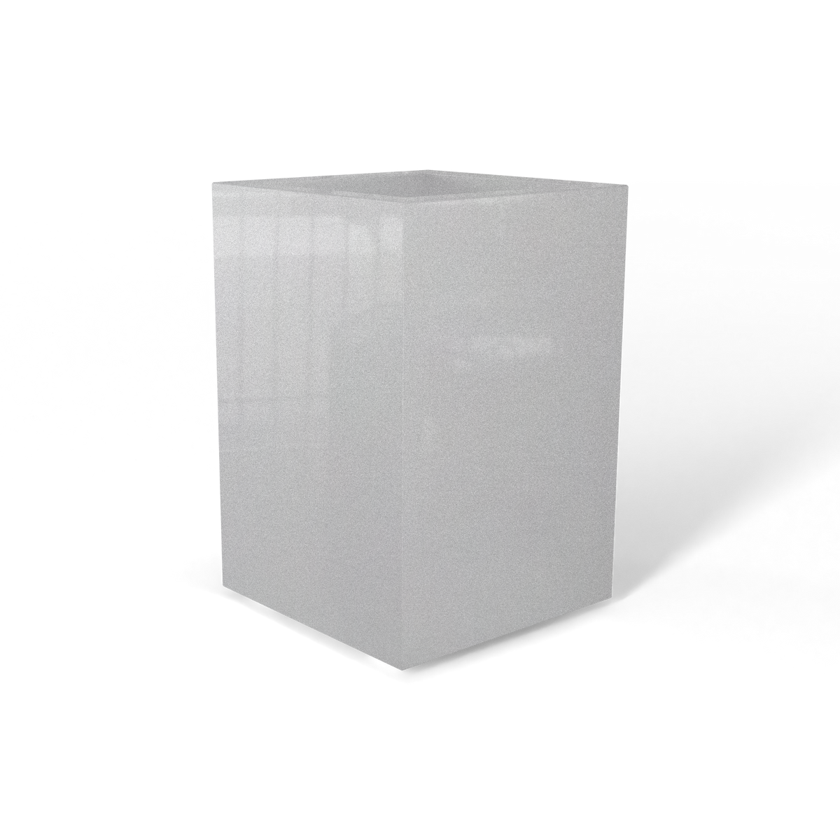 Miami corner fiberglass planter in Metallic Silver, 12 × 12 × 18 in, studio render