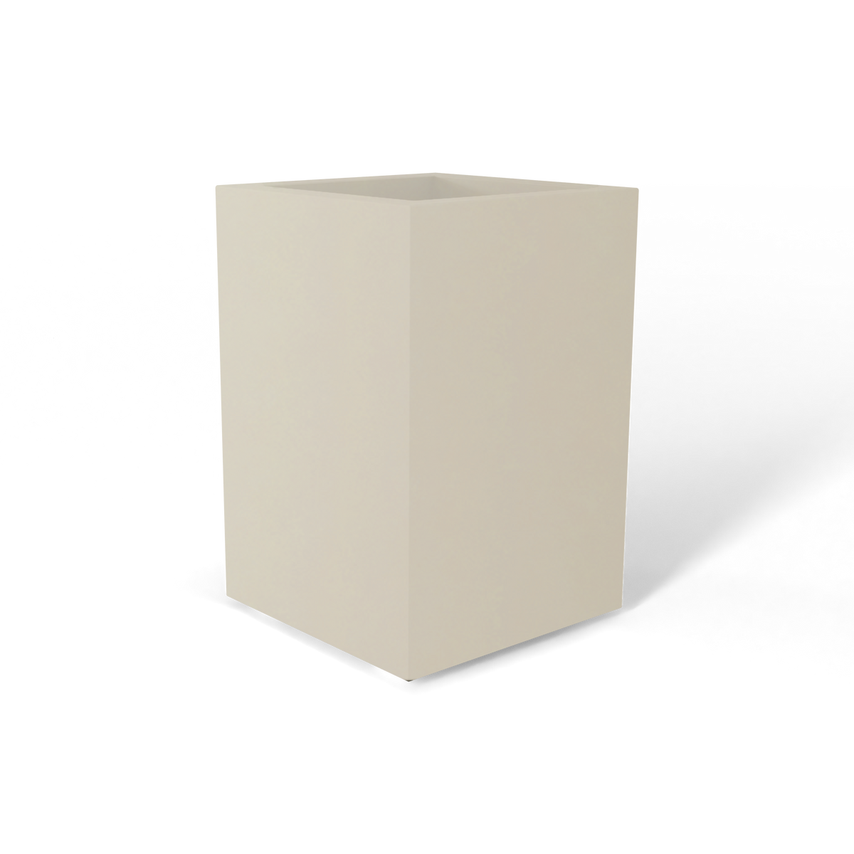 Miami corner fiberglass planter in Satin Beige, 12 × 12 × 18 in, studio render