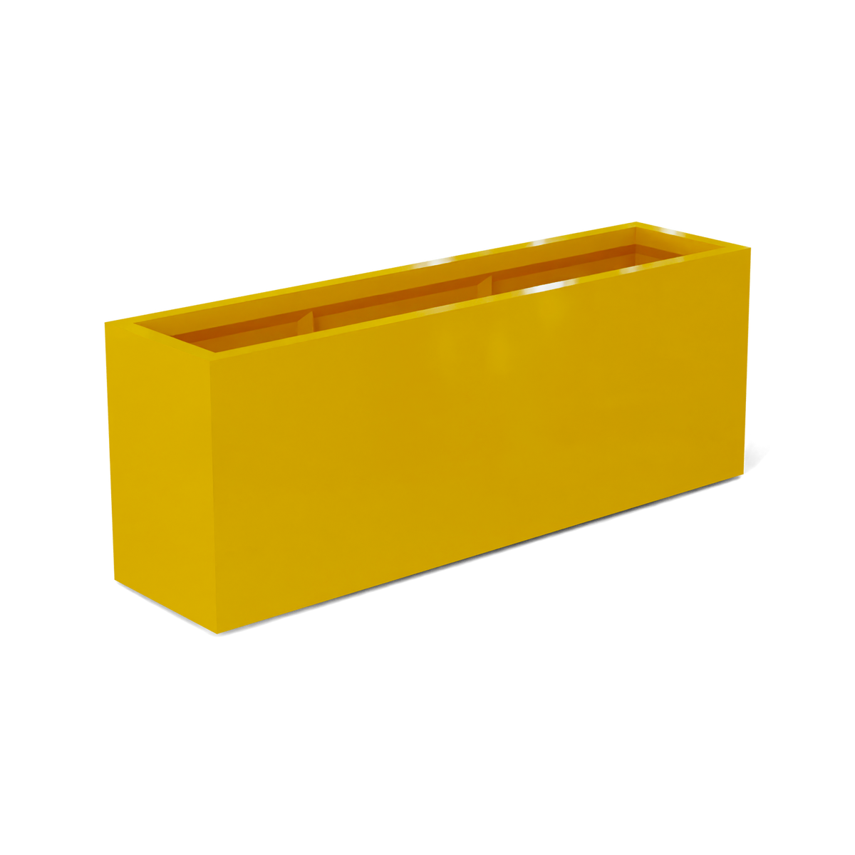 Miami narrow fiberglass planter in Gloss Saffron, studio render