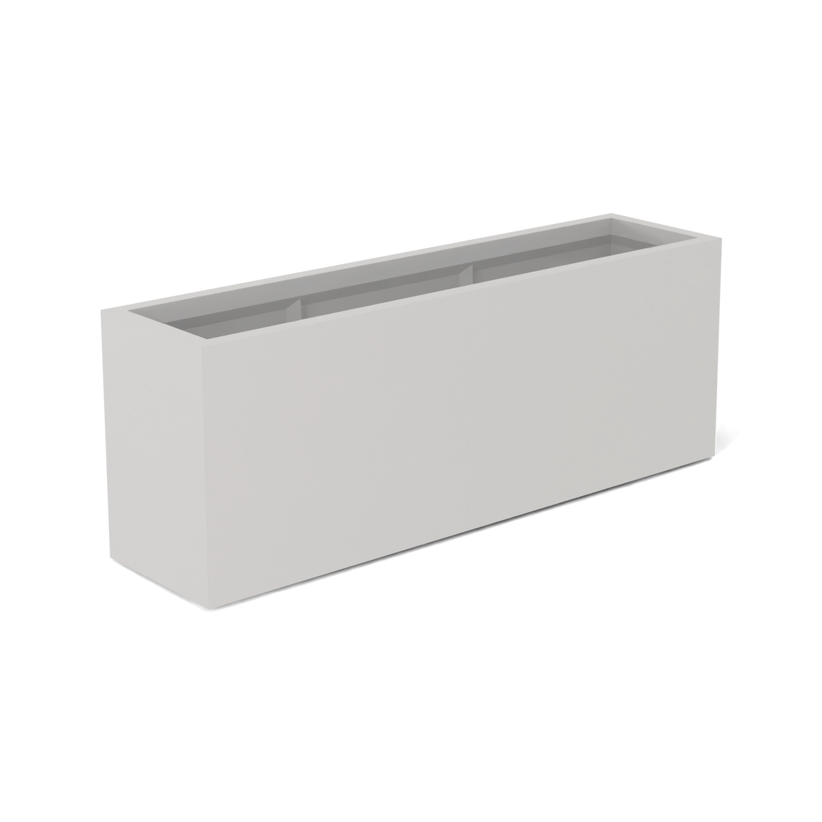 Miami narrow fiberglass planter in Matte Cement Grey, studio render