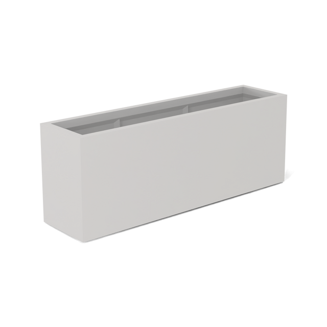 Miami narrow fiberglass planter in Matte Cement Grey, studio render