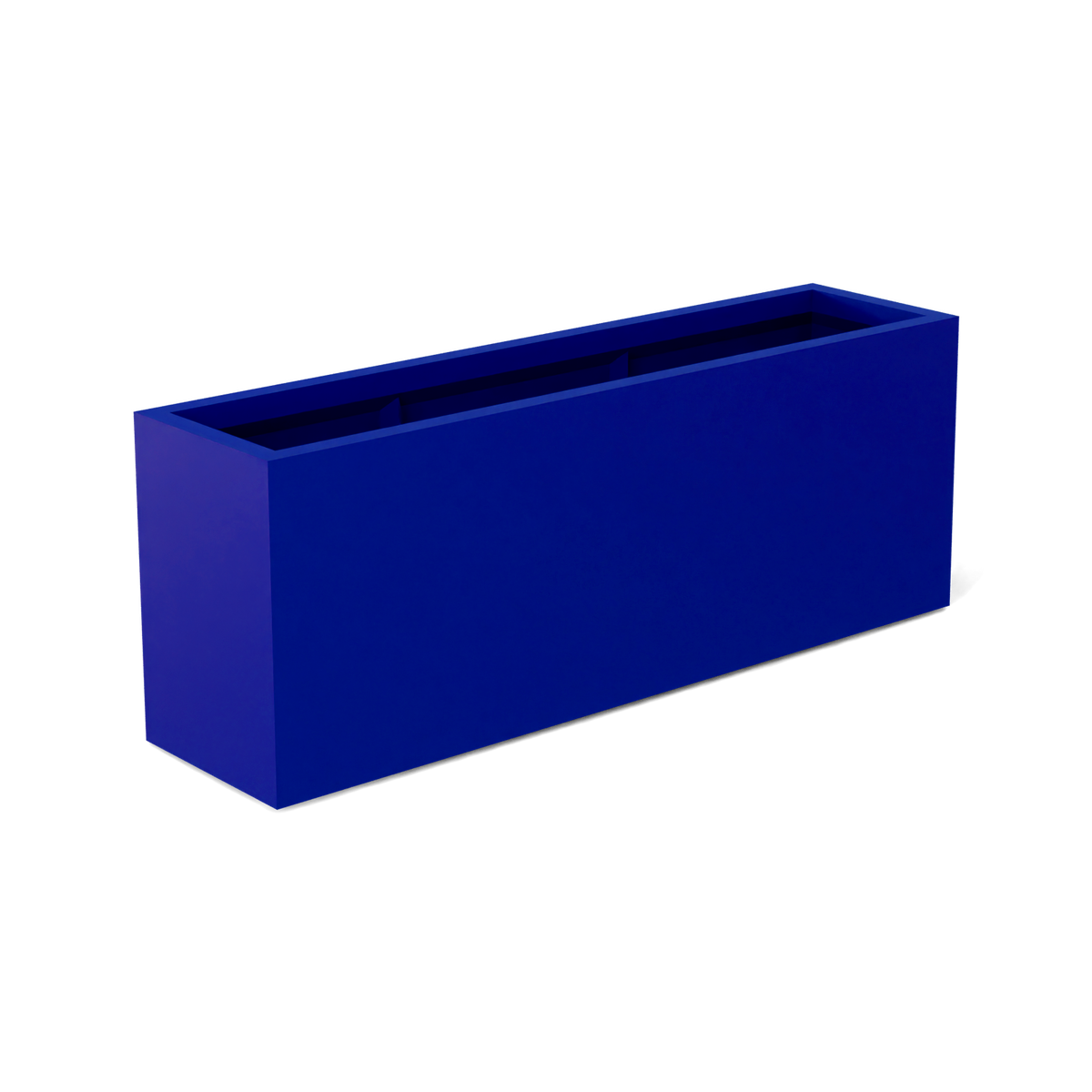 Miami narrow fiberglass planter in Matte Cobalt Blue, studio render