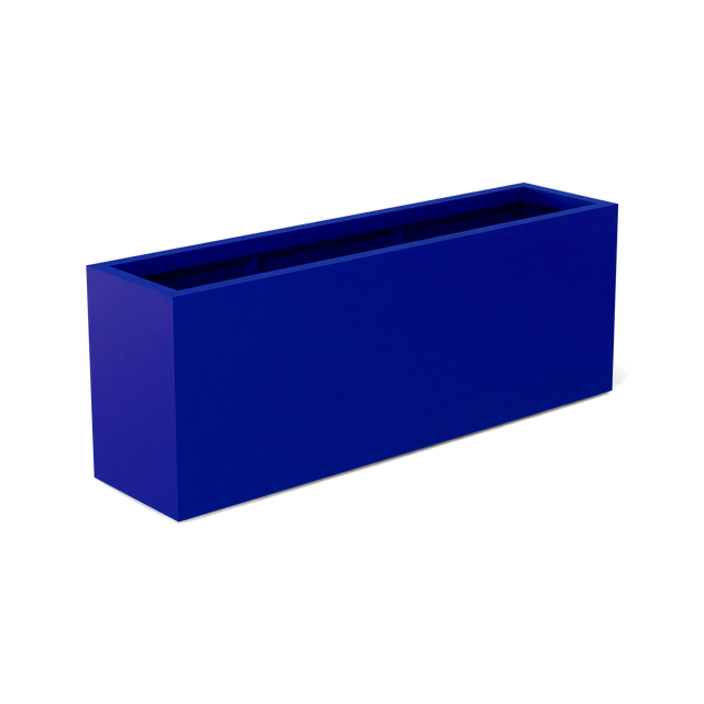 Miami narrow fiberglass planter in Matte Cobalt Blue, studio render