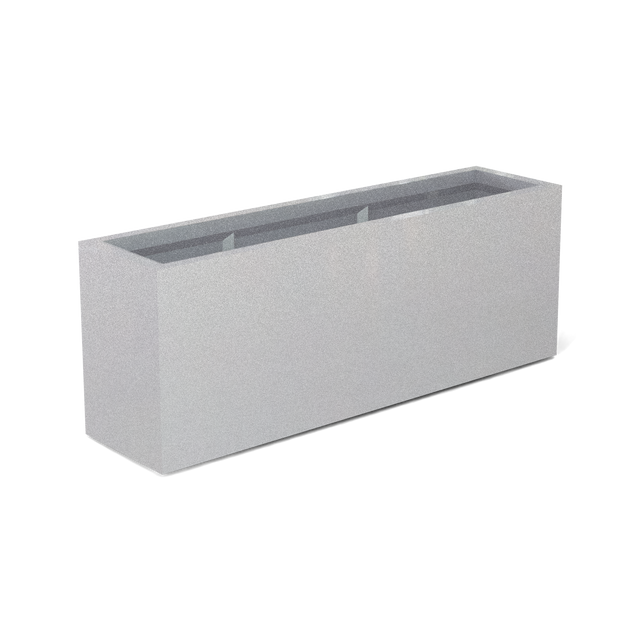 Miami narrow fiberglass planter in Metallic Silver, studio render