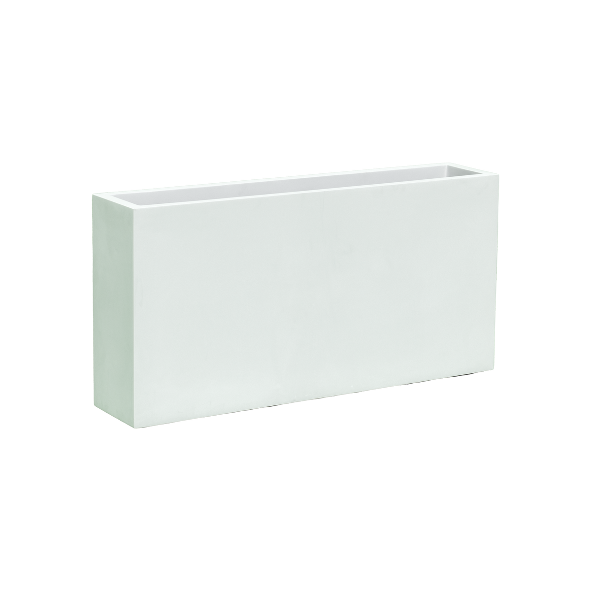 Milano narrow rectangular fiberglass planter in Gloss Bright White, studio render