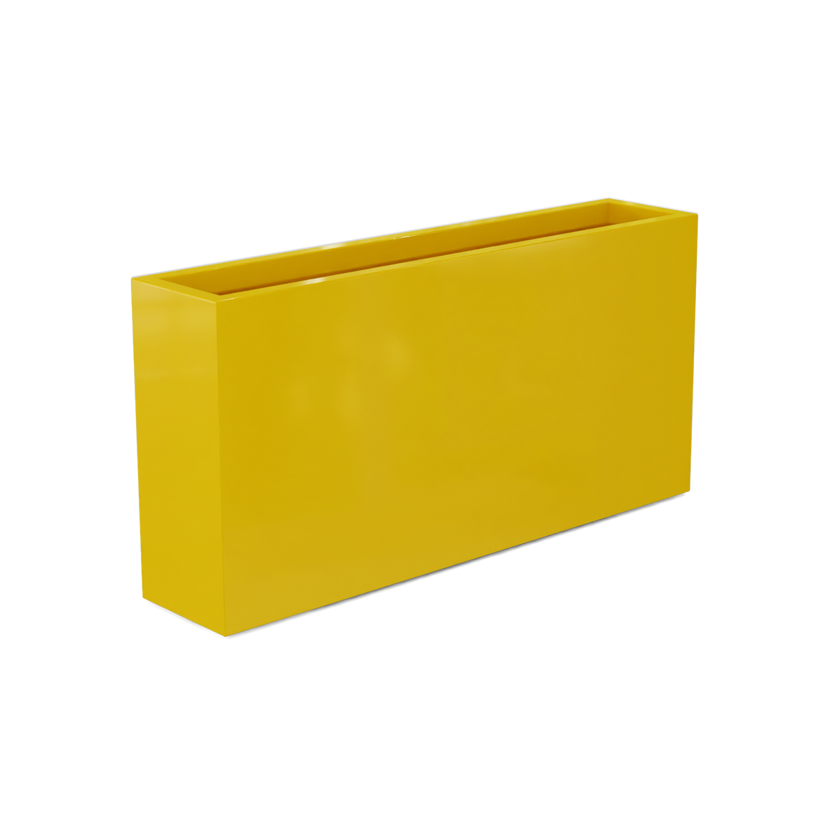 Milano narrow fiberglass planter in Gloss Saffron