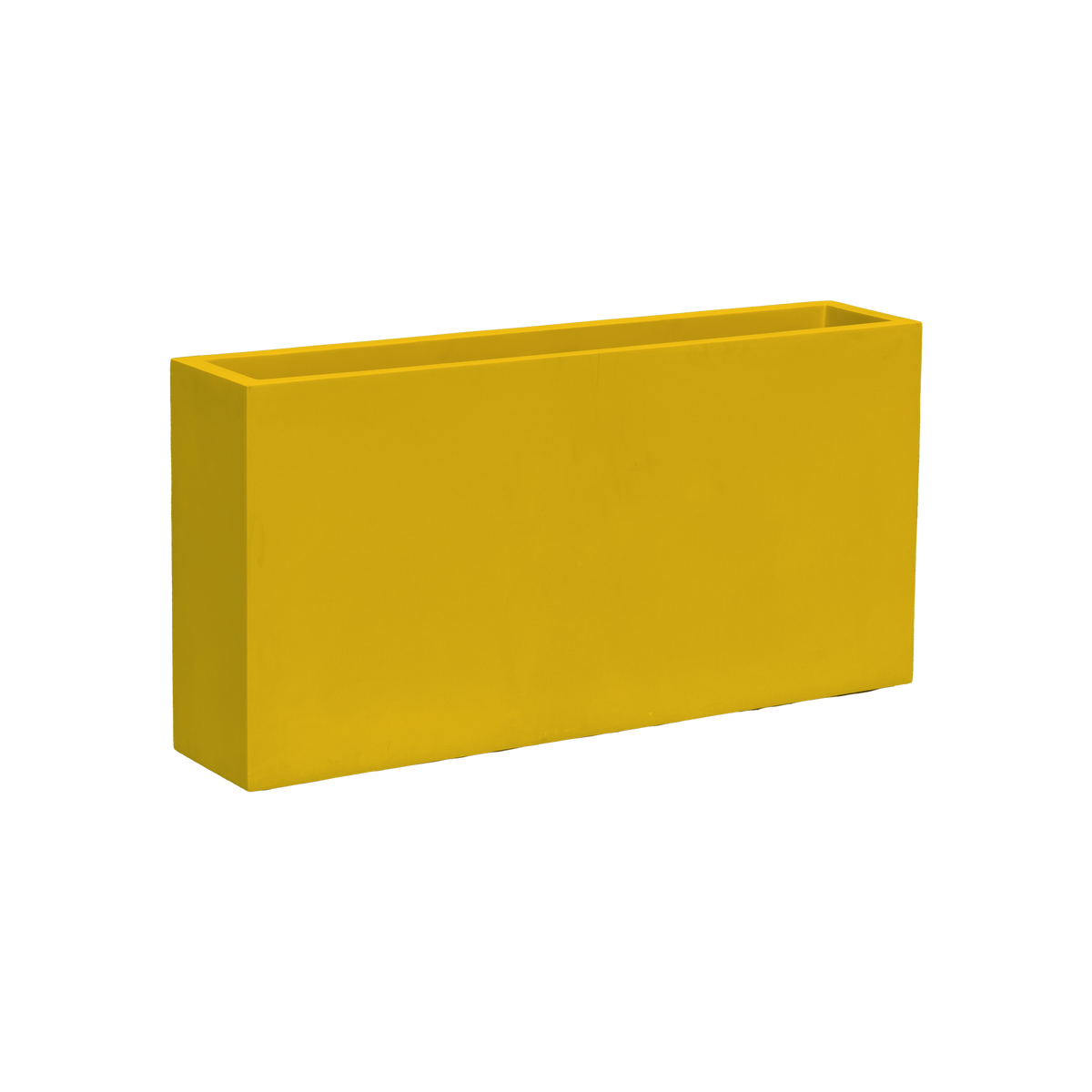 Milano narrow rectangular fiberglass planter in Gloss Saffron, studio render