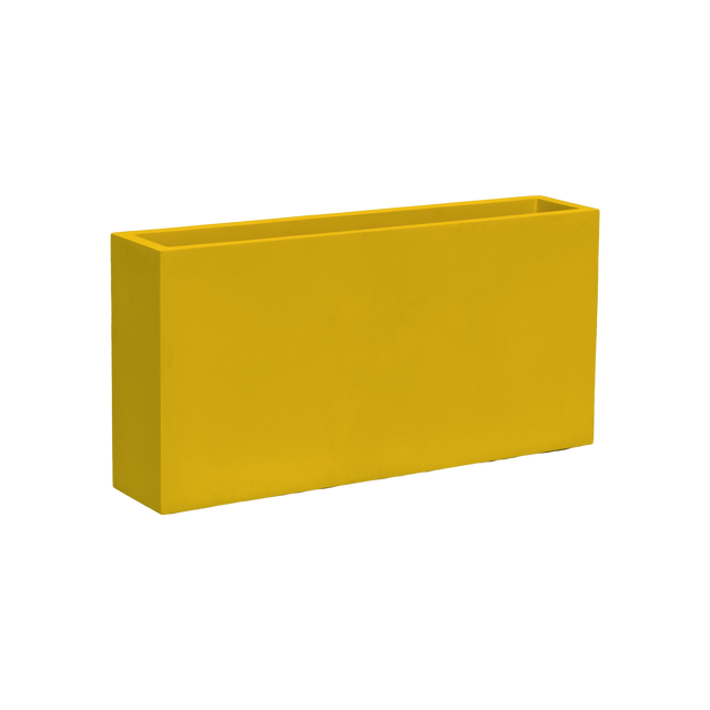 Milano narrow rectangular fiberglass planter in Gloss Saffron, studio render