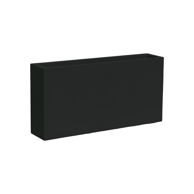 Milano narrow rectangular fiberglass planter in Matte Black, studio render