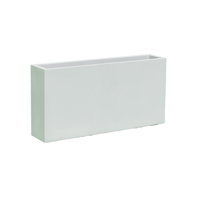 Milano narrow rectangular fiberglass planter in Matte Bright White, studio render