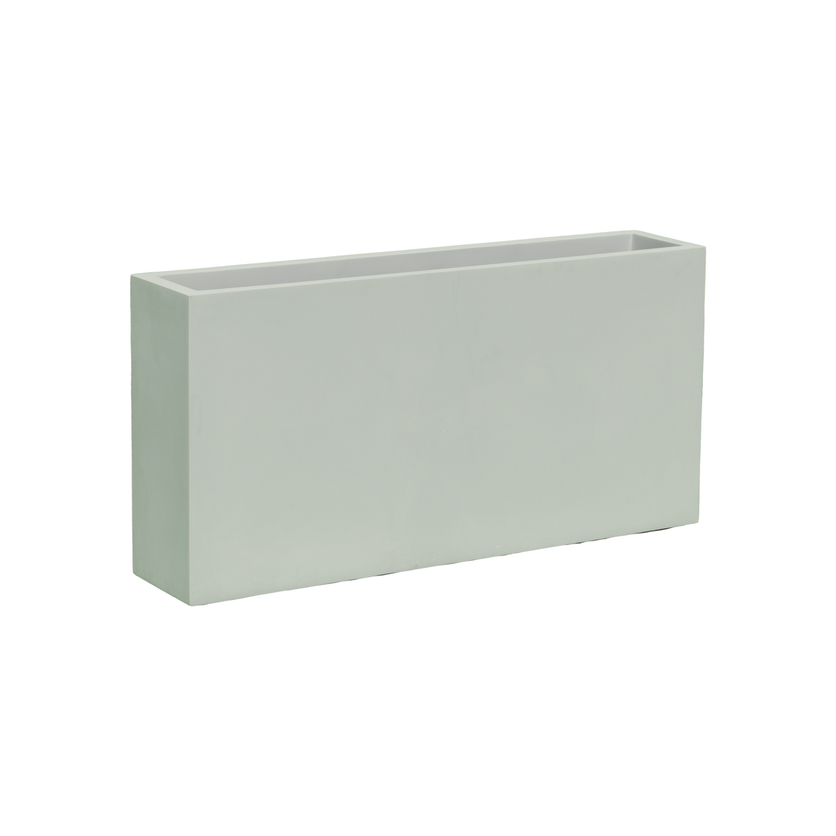 Milano narrow rectangular fiberglass planter in Matte Cement Grey, studio render