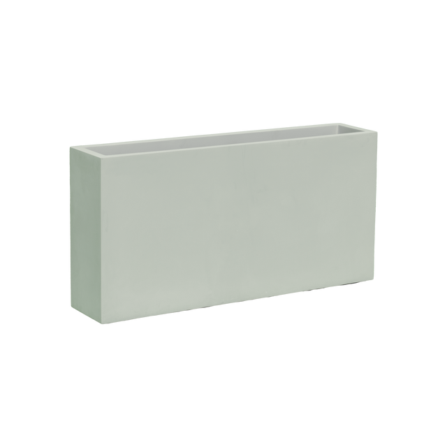Milano narrow rectangular fiberglass planter in Matte Cement Grey, studio render