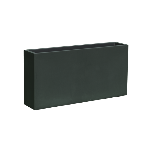 Milano narrow rectangular fiberglass planter in Matte Charcoal, studio render