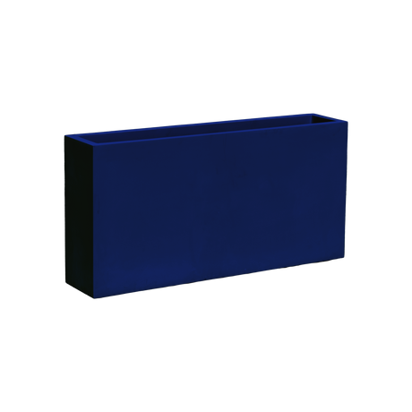 Milano narrow rectangular fiberglass planter in Matte Cobalt Blue, studio render