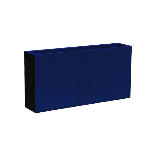 Milano narrow rectangular fiberglass planter in Matte Cobalt Blue, studio render
