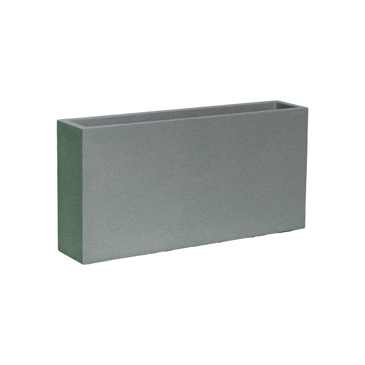 Milano narrow rectangular fiberglass planter in Matte Gunmetal, studio render