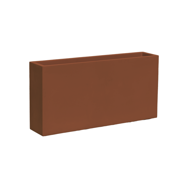 Milano narrow rectangular fiberglass planter in Matte Terra Cotta, studio render