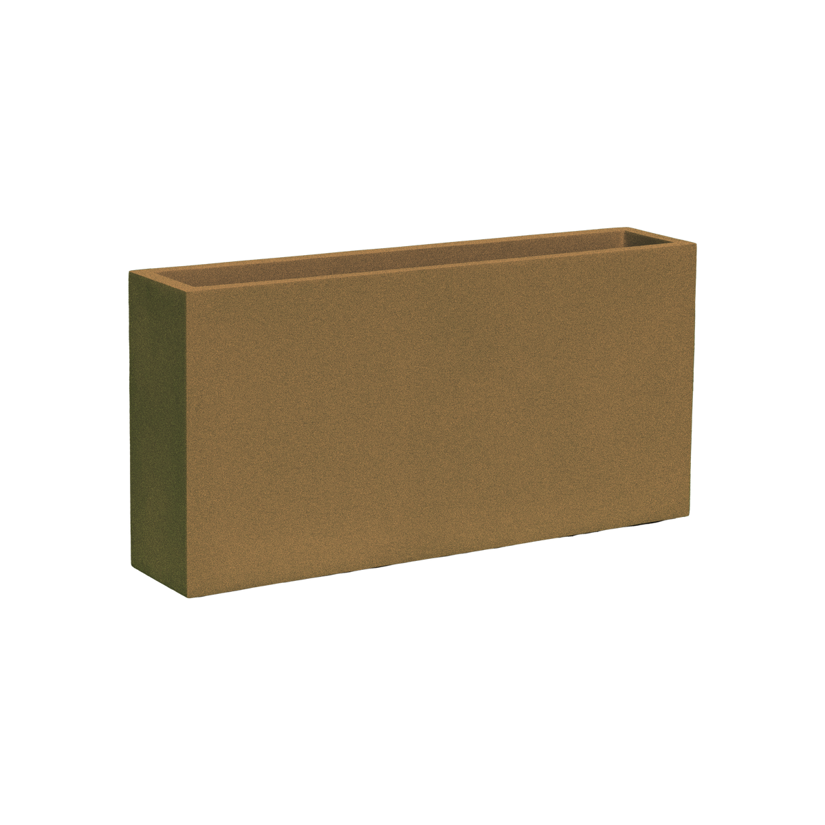 Milano narrow rectangular fiberglass planter in Metallic Bronze, studio render