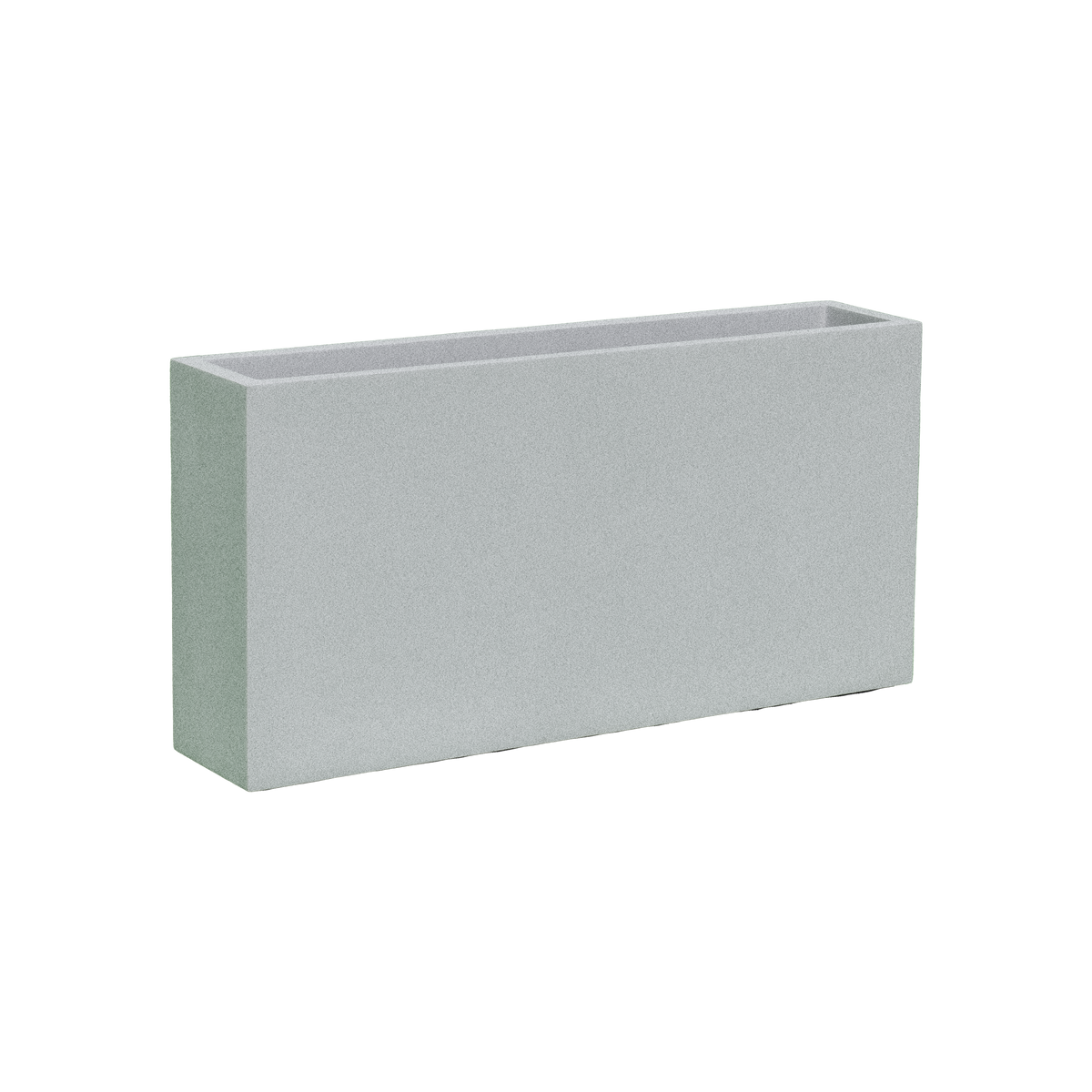 Milano narrow rectangular fiberglass planter in Metallic Silver, studio render