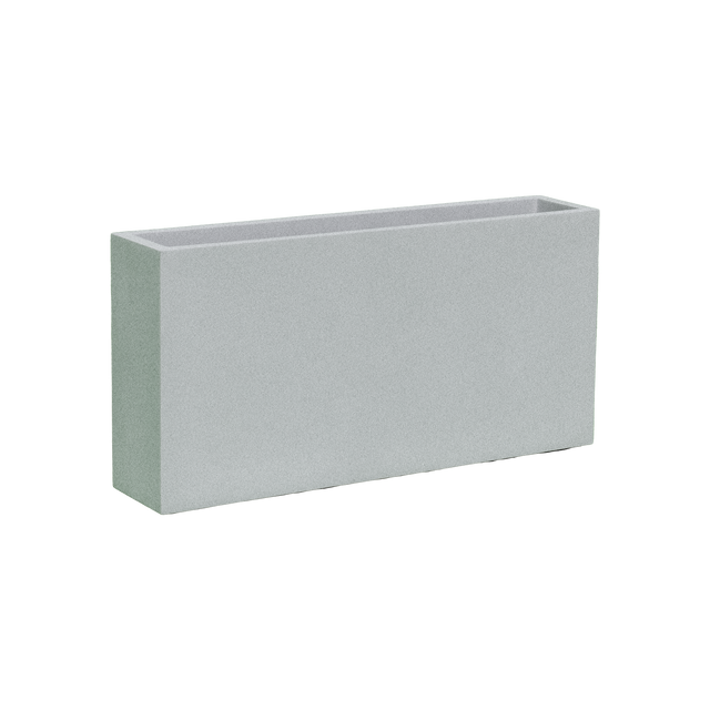 Milano narrow rectangular fiberglass planter in Metallic Silver, studio render