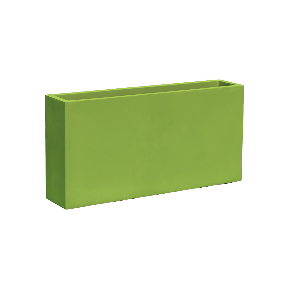 Milano narrow rectangular fiberglass planter in Satin Green, studio render