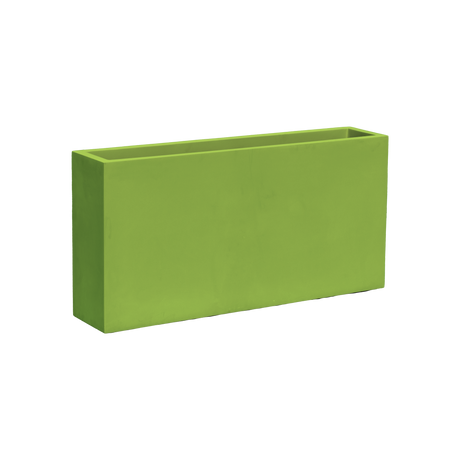 Milano narrow rectangular fiberglass planter in Satin Green, studio render