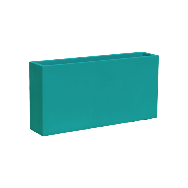 Milano narrow rectangular fiberglass planter in Satin Seafoam Green, studio render