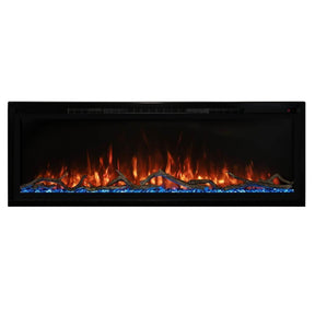 Modern Flames Spectrum Slimline Linear Electric Fireplace with realistic flames and blue ember bed in sleek black frame