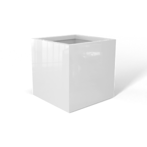 Monaco cube fiberglass planter in Gloss Bright White, 7 × 7 × 7 in, studio render