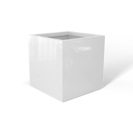 Monaco cube fiberglass planter in Gloss Bright White, 7 × 7 × 7 in, studio render