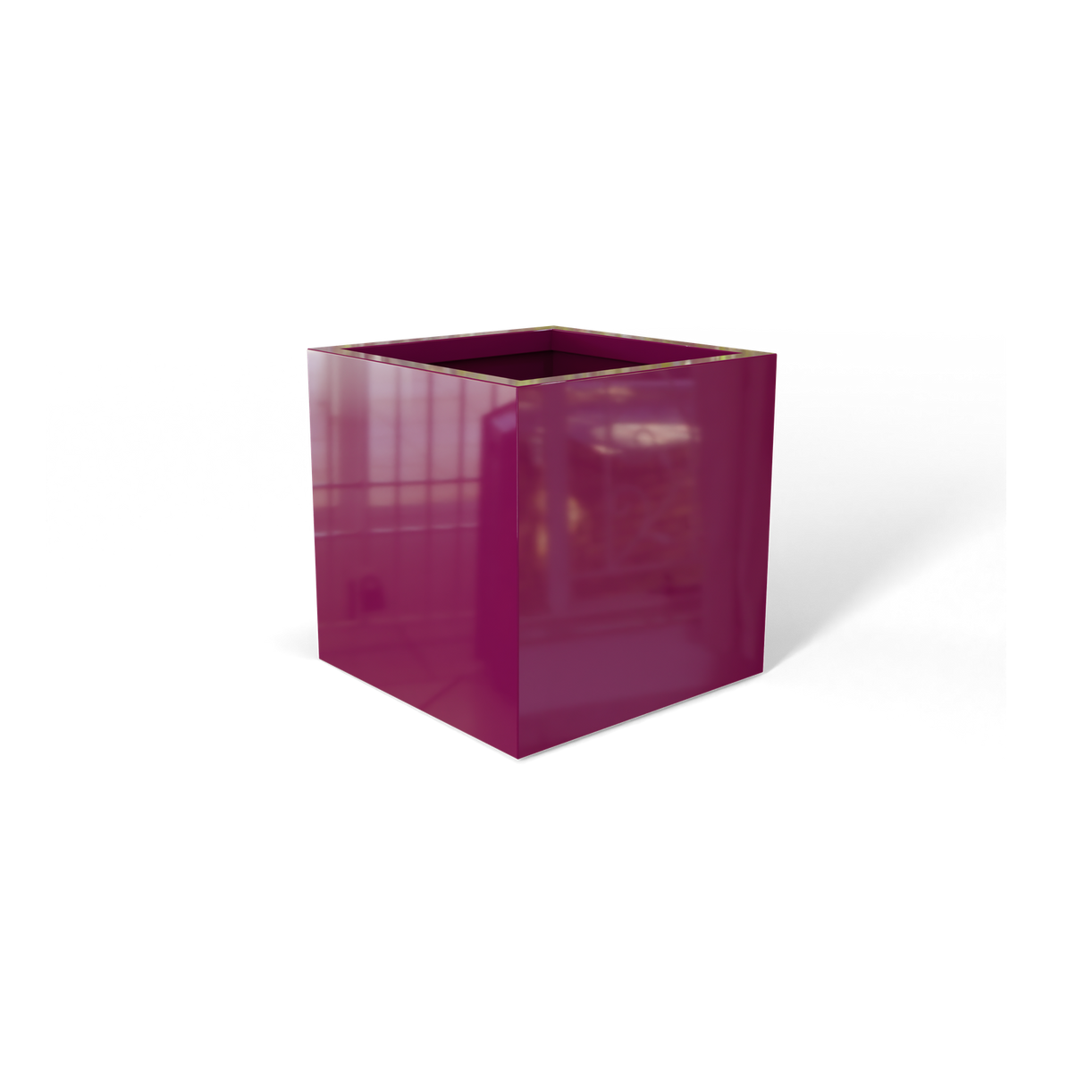 Monaco cube fiberglass planter in Gloss Eggplant
