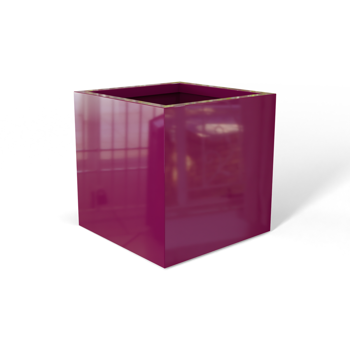 Monaco cube fiberglass planter in Gloss Eggplant, 7 × 7 × 7 in, studio render