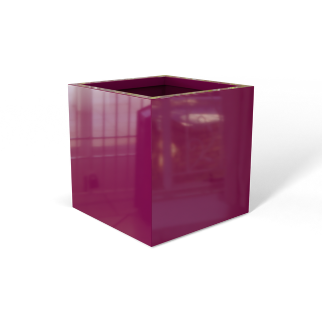 Monaco cube fiberglass planter in Gloss Eggplant, 7 × 7 × 7 in, studio render