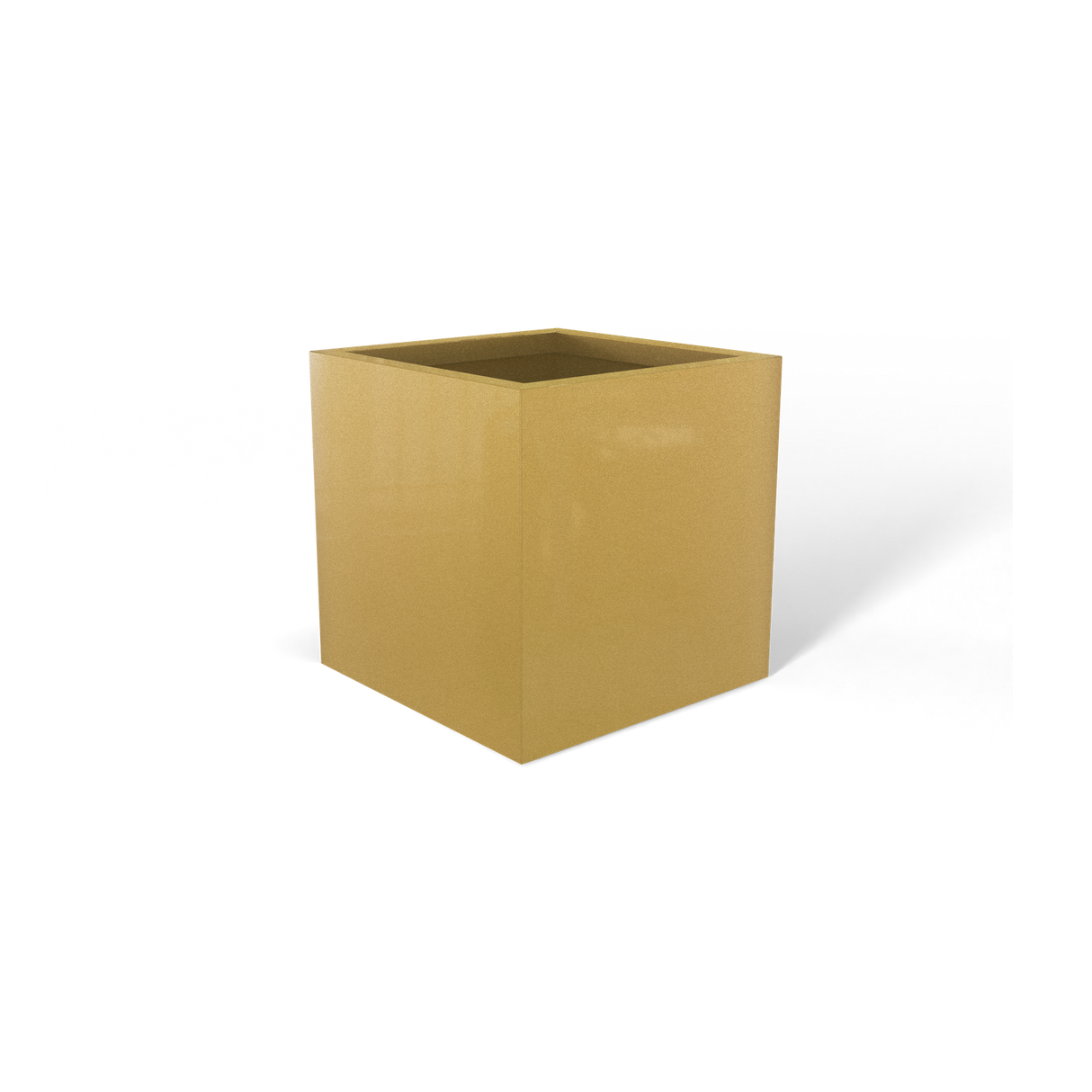 Monaco cube fiberglass planter in Gloss Metallic Gold