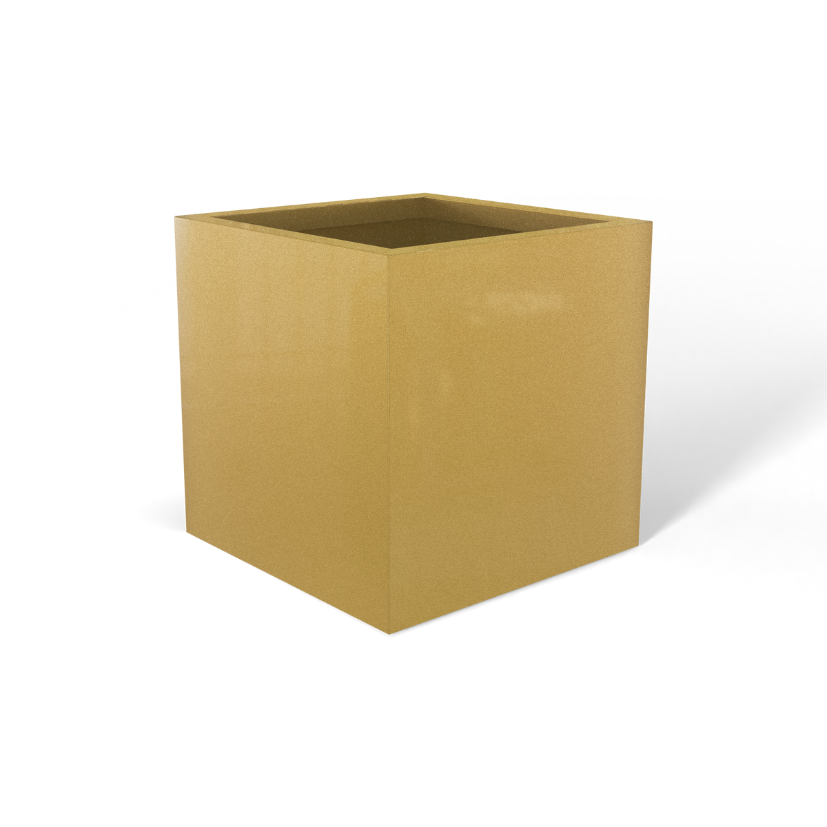 Monaco cube fiberglass planter in Gloss Metallic Gold, 7 × 7 × 7 in, studio render